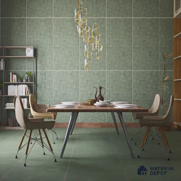 Punch Wall Tile TL 06186 C Trigon Lemmy Emerald Triangle 4 ft x 2 ft Vitrified Lustera Effect Feather Feel Matte Finish - 8.5 mm | 3 Random Design | Suitable for Living Room, Bedroom, Bathroom