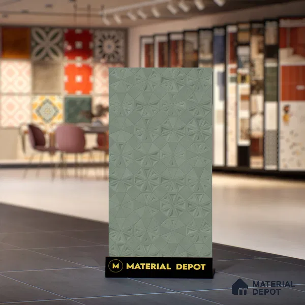 Punch Wall Tile TL 06186 C Trigon Lemmy Emerald Triangle 4 ft x 2 ft Vitrified Lustera Effect Feather Feel Matte Finish - 8.5 mm | 3 Random Design | Suitable for Living Room, Bedroom, Bathroom