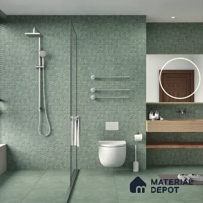 Punch Wall Tile TL 06186 C Trigon Lemmy Emerald Triangle 4 ft x 2 ft Vitrified Lustera Effect Feather Feel Matte Finish - 8.5 mm | 3 Random Design | Suitable for Living Room, Bedroom, Bathroom