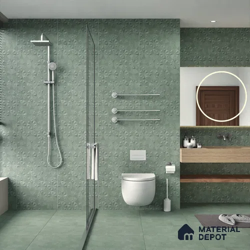 Punch Wall Tile TL 06186 C Trigon Lemmy Emerald Triangle 4 ft x 2 ft Vitrified Lustera Effect Feather Feel Matte Finish - 8.5 mm | 3 Random Design | Suitable for Living Room, Bedroom, Bathroom | image 07