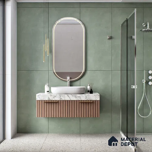 Cement Wall & Floor Tile TL 06186 Lemmy Emerald 4 ft x 2 ft Vitrified Lustera Effect Feather Feel Matte Finish - 8.5 mm | 11 Random Design | Suitable for Living Room, Bedroom, Bathroom
