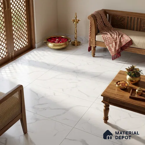 Marble Wall & Floor Tile TL 06188 White 4 ft x 2 ft Matte Finish Vitrified Tile - 8.5 mm | 6 Random Designs | Suitable For Living Room, Bedroom, Kitchen