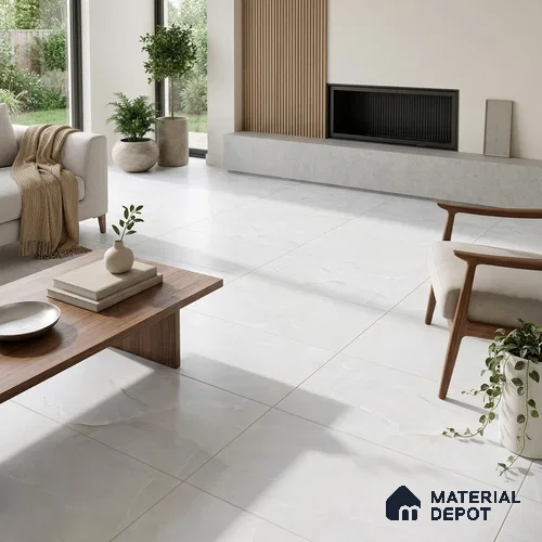 Marble Wall & Floor Tile TL 06190 White 4 ft x 2 ft Matte Finish Vitrified Tile - 8.5 mm | 7 Random Designs | Suitable For Living Room, Bedroom, Kitchen