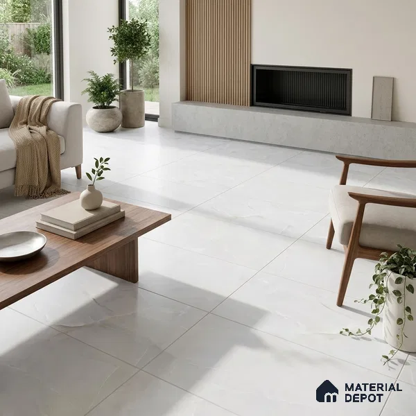 Marble Wall & Floor Tile TL 06190 White 4 ft x 2 ft Matte Finish Vitrified Tile - 8.5 mm | 7 Random Designs | Suitable For Living Room, Bedroom, Kitchen