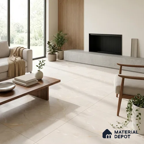 Marble Wall & Floor Tile TL 06191 Cream 4 ft x 2 ft Matte Finish Vitrified Tile - 8.5 mm | 7 Random Designs | Suitable For Living Room, Bedroom, Kitchen