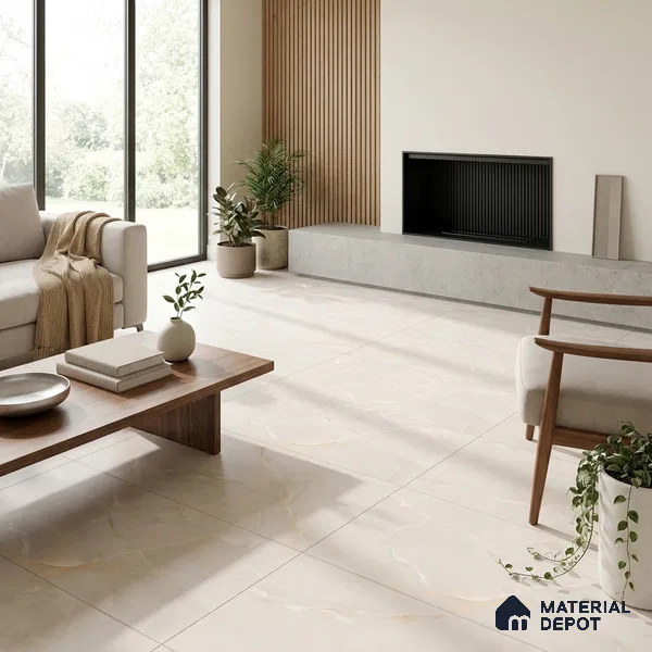 Marble Wall & Floor Tile TL 06191 Cream 4 ft x 2 ft Matte Finish Vitrified Tile - 8.5 mm | 7 Random Designs | Suitable For Living Room, Bedroom, Kitchen