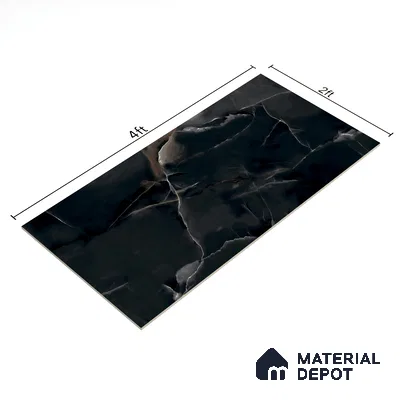 Marble Wall & Floor Tile TL 06193 Black 4 ft x 2 ft Matte Finish Vitrified Tile - 8.5 mm | 7 Random Designs | Suitable For Living Room, Bedroom, Kitchen