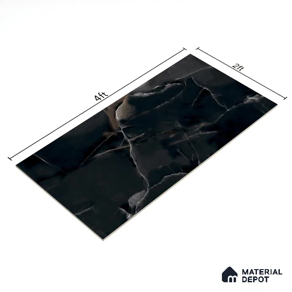 Marble Wall & Floor Tile TL 06193 Black 4 ft x 2 ft Matte Finish Vitrified Tile - 8.5 mm | 7 Random Designs | Suitable For Living Room, Bedroom, Kitchen