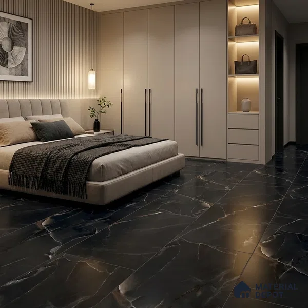Marble Wall & Floor Tile TL 06193 Black 4 ft x 2 ft Matte Finish Vitrified Tile - 8.5 mm | 7 Random Designs | Suitable For Living Room, Bedroom, Kitchen