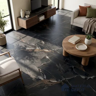 Marble Wall & Floor Tile TL 06193 Black 4 ft x 2 ft Matte Finish Vitrified Tile - 8.5 mm | 7 Random Designs | Suitable For Living Room, Bedroom, Kitchen