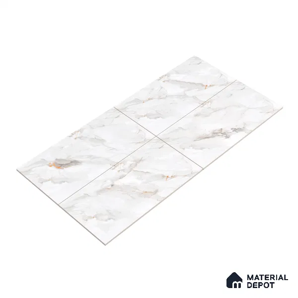 Marble Endless Calacatta Wall & Floor Tile TL 06198 Pearl White 4 ft x 2 ft Glossy Finish Vitrified Tile - 9 mm | 4 Random Designs | Suitable For Living Room, Bedroom, Dining