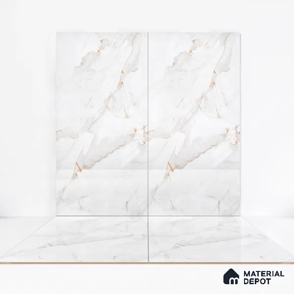 Marble Endless Calacatta Wall & Floor Tile TL 06198 Pearl White 4 ft x 2 ft Glossy Finish Vitrified Tile - 9 mm | 4 Random Designs | Suitable For Living Room, Bedroom, Dining