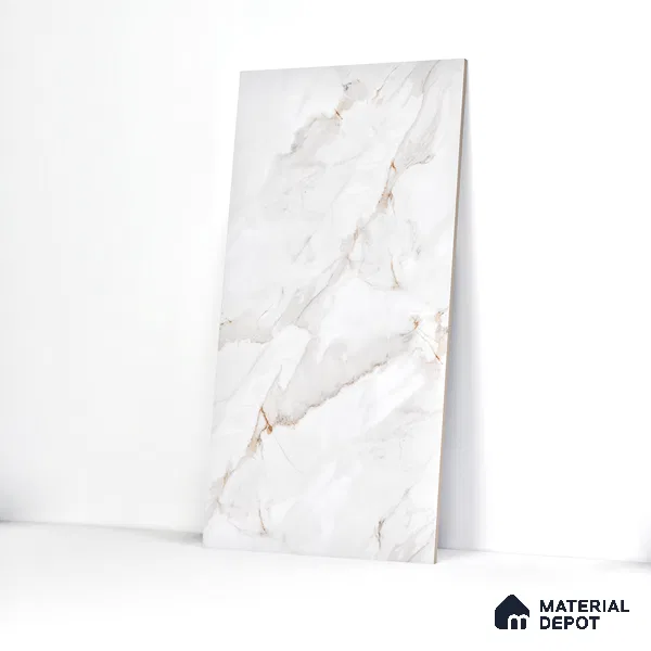 Marble Endless Calacatta Wall & Floor Tile TL 06198 Pearl White 4 ft x 2 ft Glossy Finish Vitrified Tile - 9 mm | 4 Random Designs | Suitable For Living Room, Bedroom, Dining