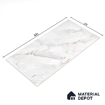 Marble Endless Calacatta Wall & Floor Tile TL 06198 Pearl White 4 ft x 2 ft Glossy Finish Vitrified Tile - 9 mm | 4 Random Designs | Suitable For Living Room, Bedroom, Dining