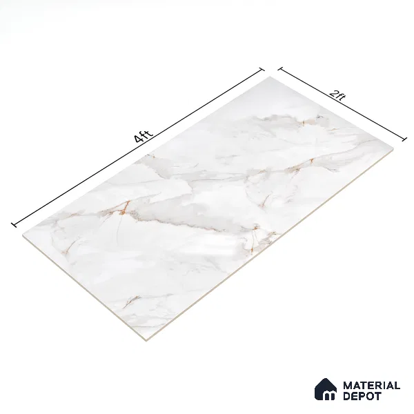 Marble Endless Calacatta Wall & Floor Tile TL 06198 Pearl White 4 ft x 2 ft Glossy Finish Vitrified Tile - 9 mm | 4 Random Designs | Suitable For Living Room, Bedroom, Dining
