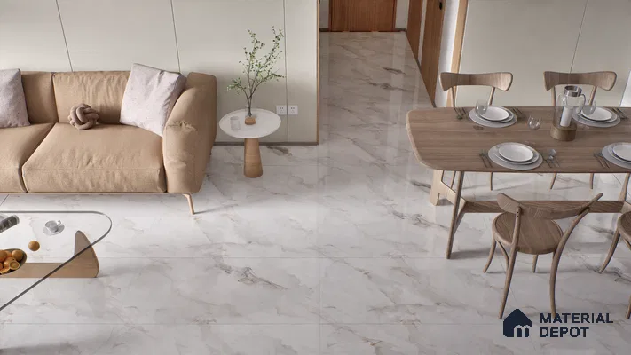 Marble Endless Calacatta Wall & Floor Tile TL 06198 Pearl White 4 ft x 2 ft Glossy Finish Vitrified Tile - 9 mm | 4 Random Designs | Suitable For Living Room, Bedroom, Dining