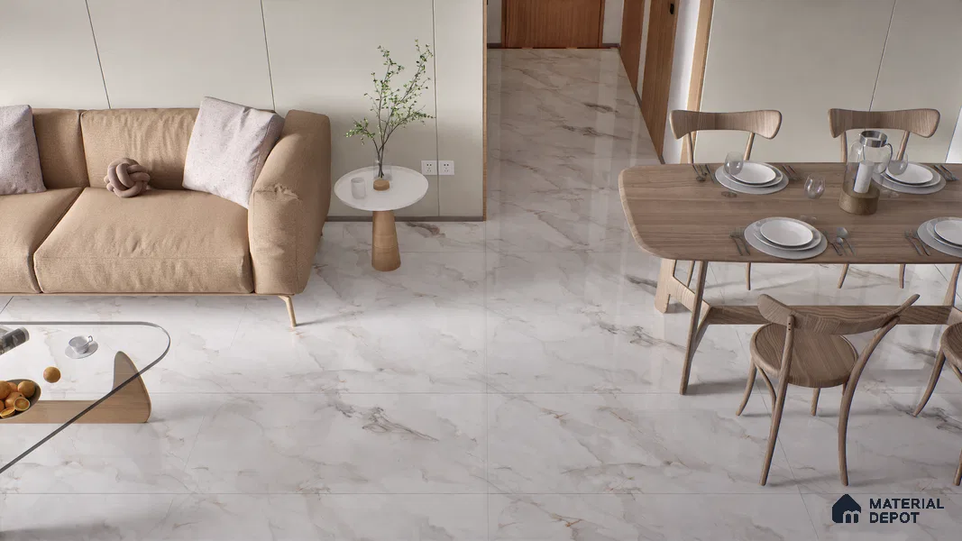 Marble Endless Calacatta Wall & Floor Tile TL 06198 Pearl White 4 ft x 2 ft Glossy Finish Vitrified Tile - 9 mm | 4 Random Designs | Suitable For Living Room, Bedroom, Dining