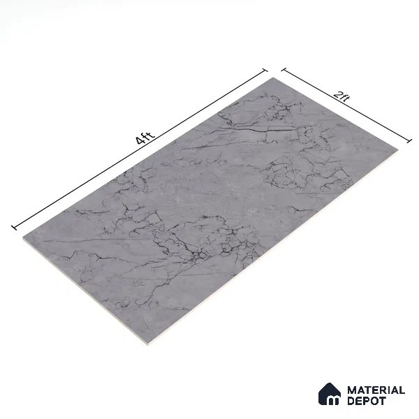Marble Endless Tundra Grey Wall & Floor Tile TL 06201 B Stone Grey 4 ft x 2 ft Glossy Finish Vitrified Tile - 9 mm | 4 Random Designs | Suitable For Living Room, Bedroom, Dining