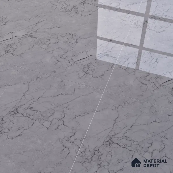 Marble Endless Tundra Grey Wall & Floor Tile TL 06201 B Stone Grey 4 ft x 2 ft Glossy Finish Vitrified Tile - 9 mm | 4 Random Designs | Suitable For Living Room, Bedroom, Dining