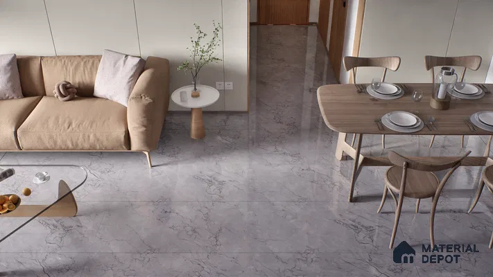 Marble Endless Tundra Grey Wall & Floor Tile TL 06201 B Stone Grey 4 ft x 2 ft Glossy Finish Vitrified Tile - 9 mm | 4 Random Designs | Suitable For Living Room, Bedroom, Dining