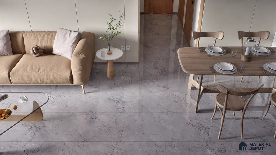 Marble Endless Tundra Grey Wall & Floor Tile TL 06201 B Stone Grey 4 ft x 2 ft Glossy Finish Vitrified Tile - 9 mm | 4 Random Designs | Suitable For Living Room, Bedroom, Dining