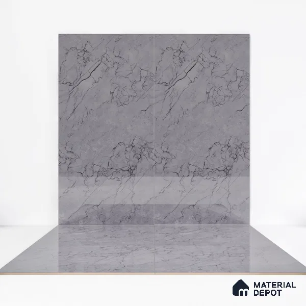 Marble Endless Tundra Grey Wall & Floor Tile TL 06201 B Stone Grey 4 ft x 2 ft Glossy Finish Vitrified Tile - 9 mm | 4 Random Designs | Suitable For Living Room, Bedroom, Dining