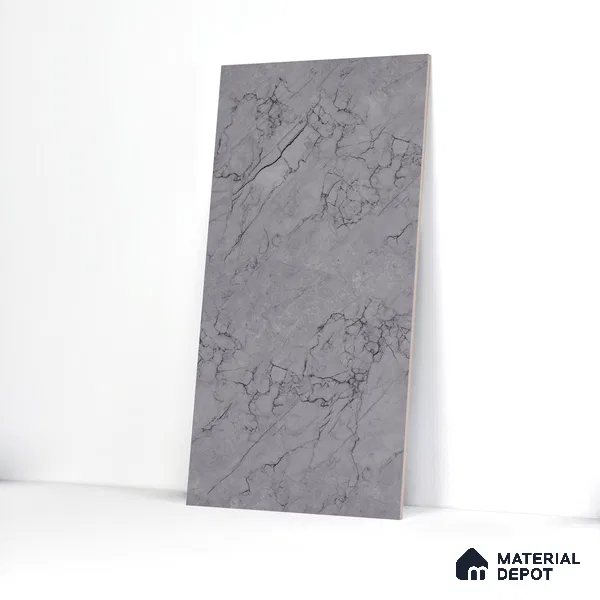 Marble Endless Tundra Grey Wall & Floor Tile TL 06201 B Stone Grey 4 ft x 2 ft Glossy Finish Vitrified Tile - 9 mm | 4 Random Designs | Suitable For Living Room, Bedroom, Dining