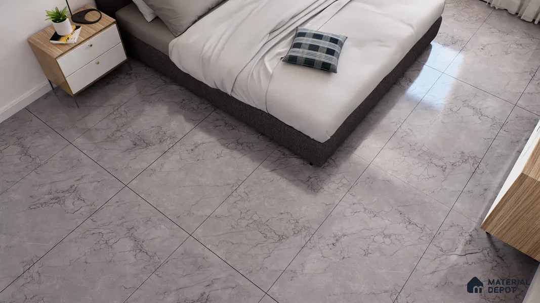 Marble Endless Tundra Grey Wall & Floor Tile TL 06201 B Stone Grey 4 ft x 2 ft Glossy Finish Vitrified Tile - 9 mm | 4 Random Designs | Suitable For Living Room, Bedroom, Dining