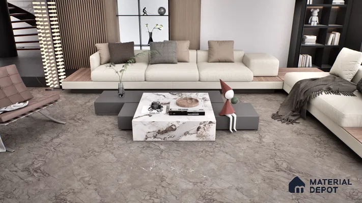 Marble Endless Tundra Grey Wall & Floor Tile TL 06210 B Steel Grey 4 ft x 2 ft Matte Finish Vitrified Tile - 9 mm | 4 Random Designs | Suitable For Living Room, Bedroom, Kitchen