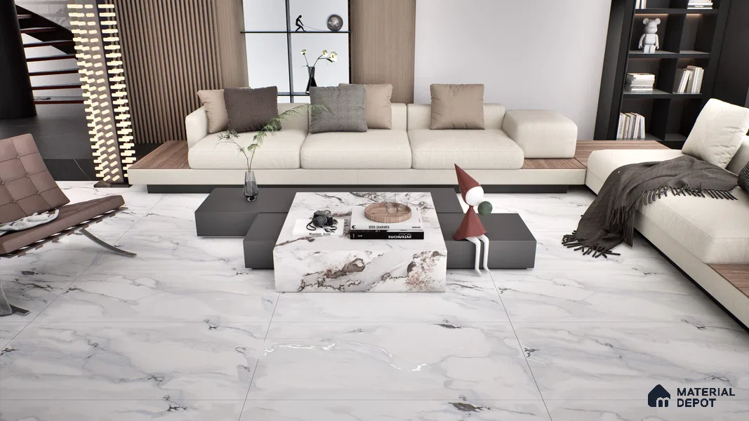 Marble Endless Statuario Wall & Floor Tile TL 06211 Cool White 4 ft x 2 ft Matte Finish Vitrified Tile - 9 mm | 4 Random Designs | Suitable For Living Room, Bedroom, Kitchen