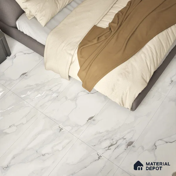 Marble Endless Statuario Wall & Floor Tile TL 06211 Cool White 4 ft x 2 ft Matte Finish Vitrified Tile - 9 mm | 4 Random Designs | Suitable For Living Room, Bedroom, Kitchen