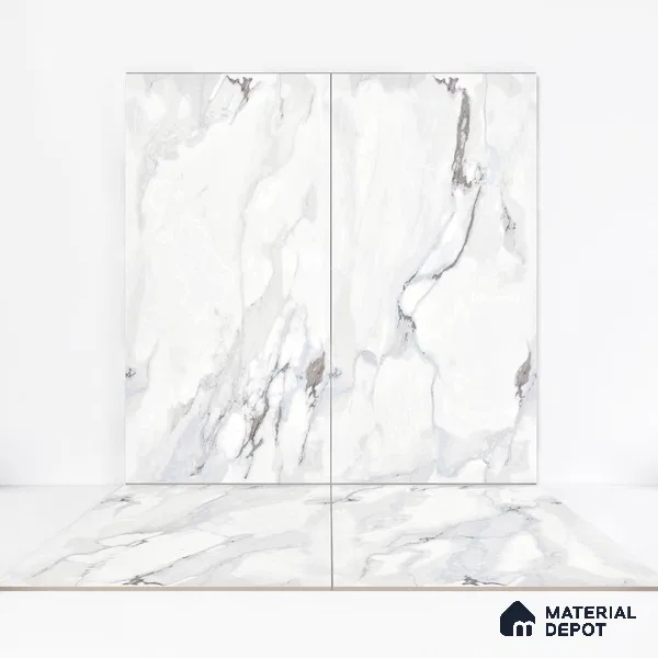 Marble Endless Statuario Wall & Floor Tile TL 06211 Cool White 4 ft x 2 ft Matte Finish Vitrified Tile - 9 mm | 4 Random Designs | Suitable For Living Room, Bedroom, Kitchen