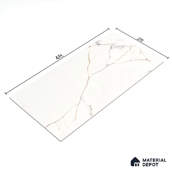 Marble Calacatta Wall & Floor Tile TL 06213 Warm White 4 ft x 2 ft Matte Finish Vitrified Tile - 9 mm | 4 Random Designs | Suitable For Living Room, Bedroom, Kitchen
