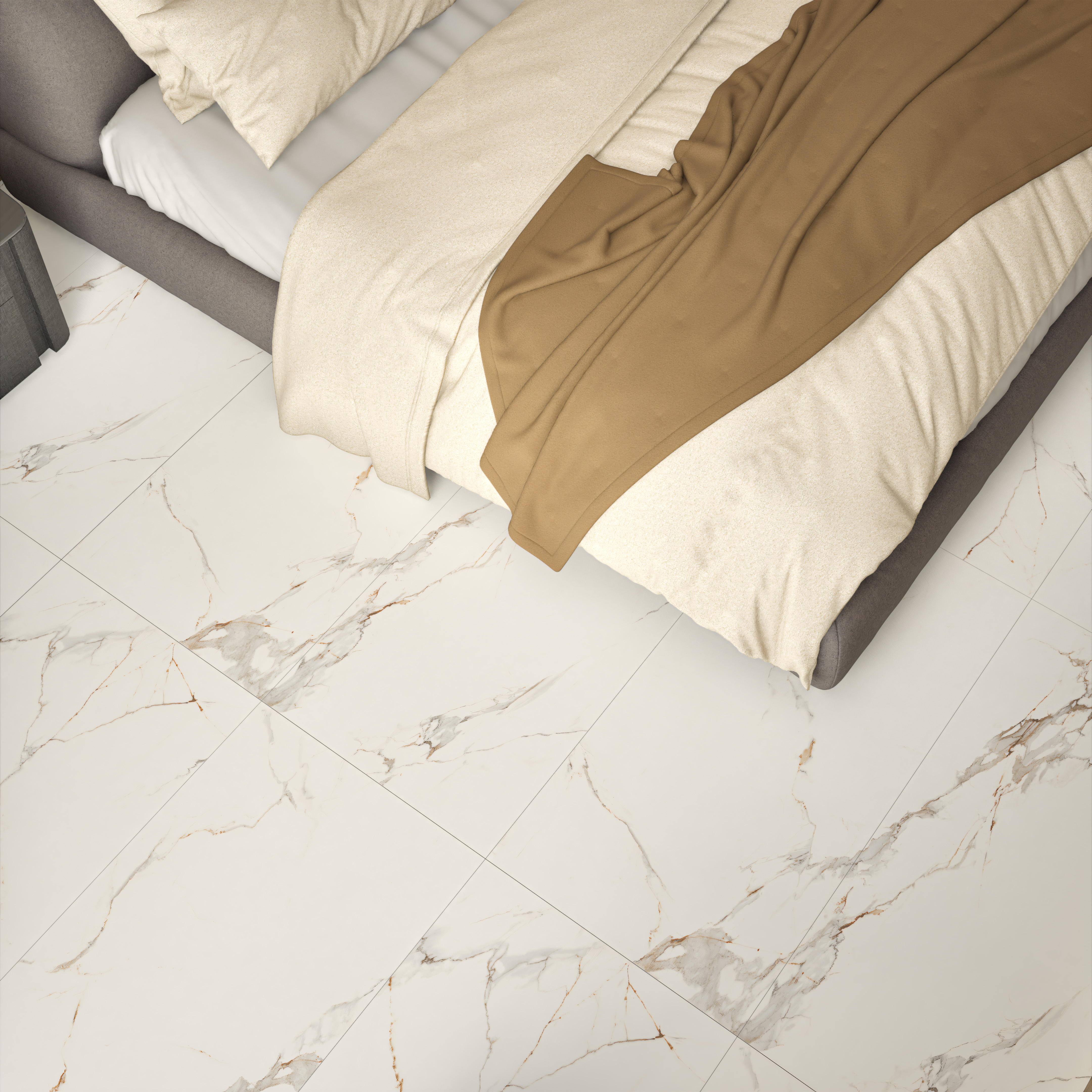 Marble Calacatta Wall & Floor Tile TL 06213 Warm White 4 ft x 2 ft Matte Finish Vitrified Tile - 9 mm | 4 Random Designs | Suitable For Living Room, Bedroom, Kitchen