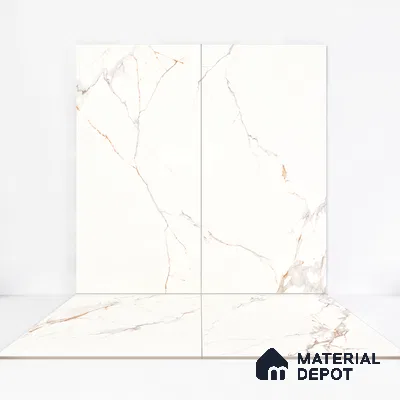 Marble Calacatta Wall & Floor Tile TL 06213 Warm White 4 ft x 2 ft Matte Finish Vitrified Tile - 9 mm | 4 Random Designs | Suitable For Living Room, Bedroom, Kitchen