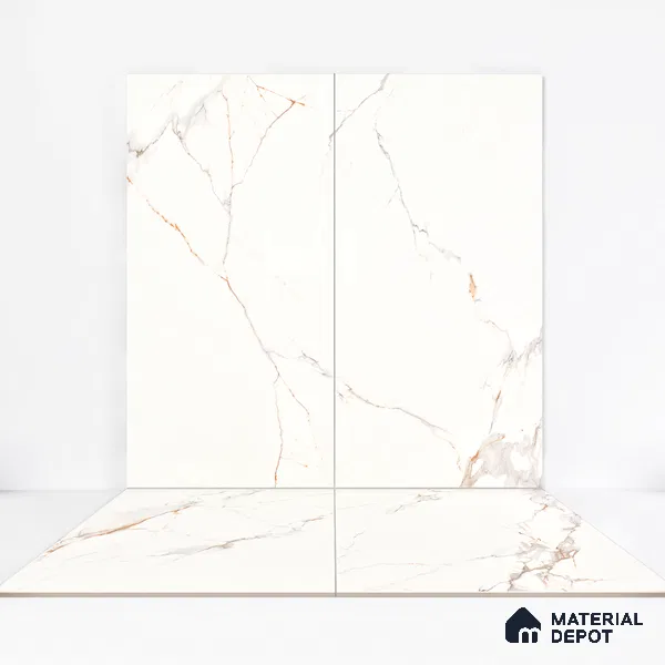 Marble Calacatta Wall & Floor Tile TL 06213 Warm White 4 ft x 2 ft Matte Finish Vitrified Tile - 9 mm | 4 Random Designs | Suitable For Living Room, Bedroom, Kitchen