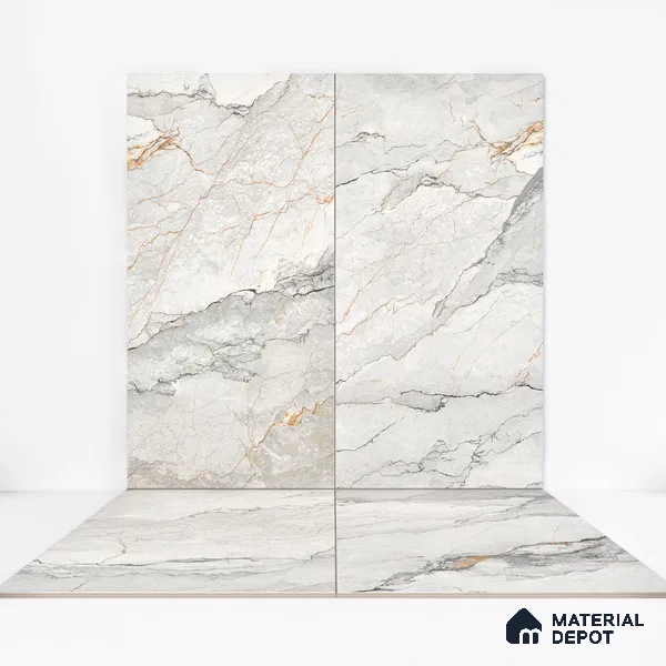 Marble Calacatta Wall & Floor Tile TL 06214 Off-White 4 ft x 2 ft Matte Finish Vitrified Tile - 9 mm | 4 Random Designs | Suitable For Living Room, Bedroom, Kitchen
