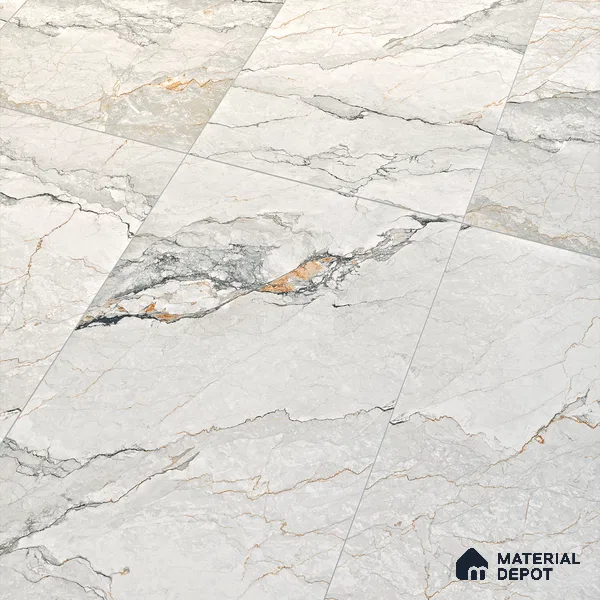 Marble Calacatta Wall & Floor Tile TL 06214 Off-White 4 ft x 2 ft Matte Finish Vitrified Tile - 9 mm | 4 Random Designs | Suitable For Living Room, Bedroom, Kitchen