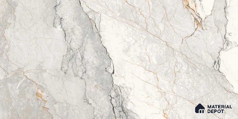 Marble Calacatta Wall & Floor Tile TL 06214 Off-White 4 ft x 2 ft Matte Finish Vitrified Tile - 9 mm | 4 Random Designs | Suitable For Living Room, Bedroom, Kitchen