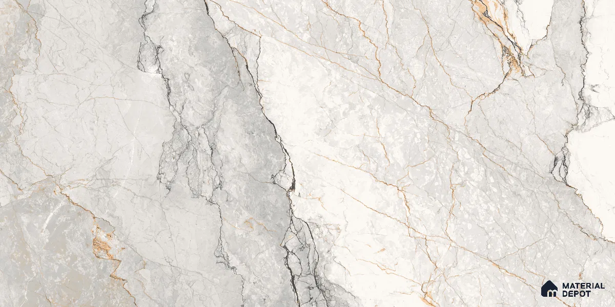 Marble Calacatta Wall & Floor Tile TL 06214 Off-White 4 ft x 2 ft Matte Finish Vitrified Tile - 9 mm | 4 Random Designs | Suitable For Living Room, Bedroom, Kitchen
