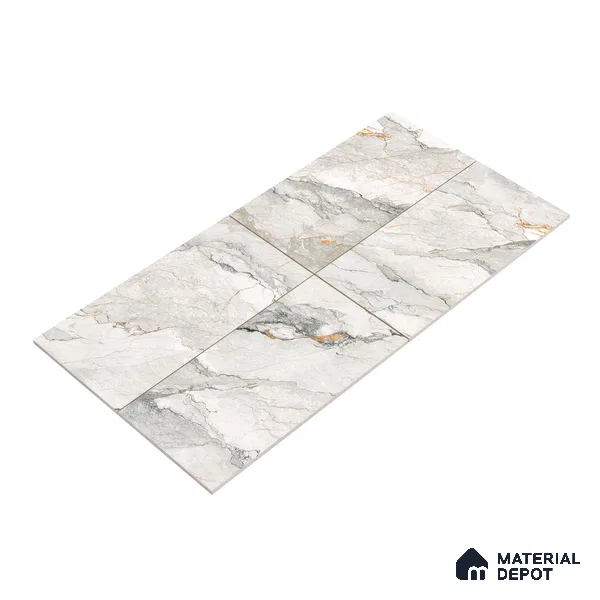 Marble Calacatta Wall & Floor Tile TL 06214 Off-White 4 ft x 2 ft Matte Finish Vitrified Tile - 9 mm | 4 Random Designs | Suitable For Living Room, Bedroom, Kitchen