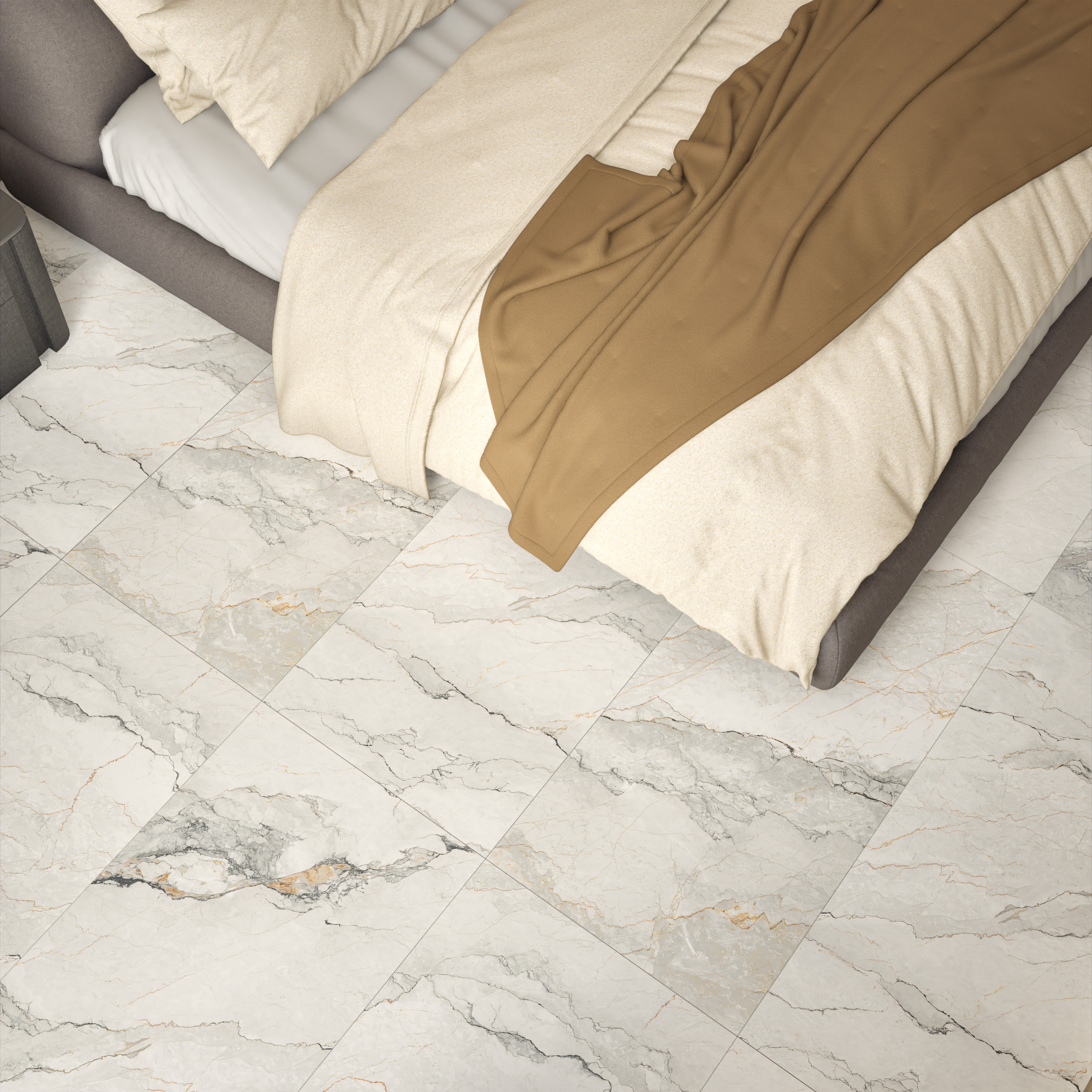 Marble Look Wall & Floor Tile TL 06214 Glorix Peak White 4 ft x 2 ft Vitrified Matte Finish - 9 mm (Random Design 4) | Suitable for Living Room, Bedroom, Bathroom & Kitchen