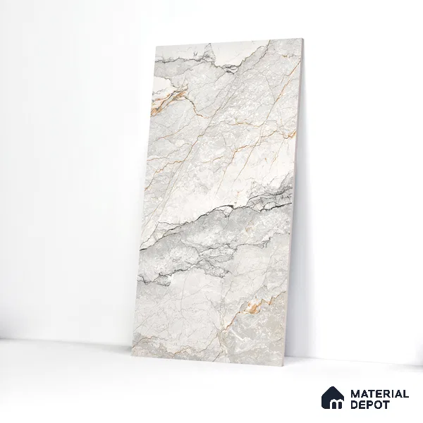 Marble Calacatta Wall & Floor Tile TL 06214 Off-White 4 ft x 2 ft Matte Finish Vitrified Tile - 9 mm | 4 Random Designs | Suitable For Living Room, Bedroom, Kitchen