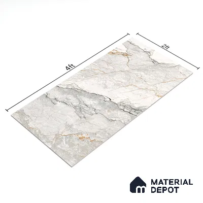 Marble Calacatta Wall & Floor Tile TL 06214 Off-White 4 ft x 2 ft Matte Finish Vitrified Tile - 9 mm | 4 Random Designs | Suitable For Living Room, Bedroom, Kitchen