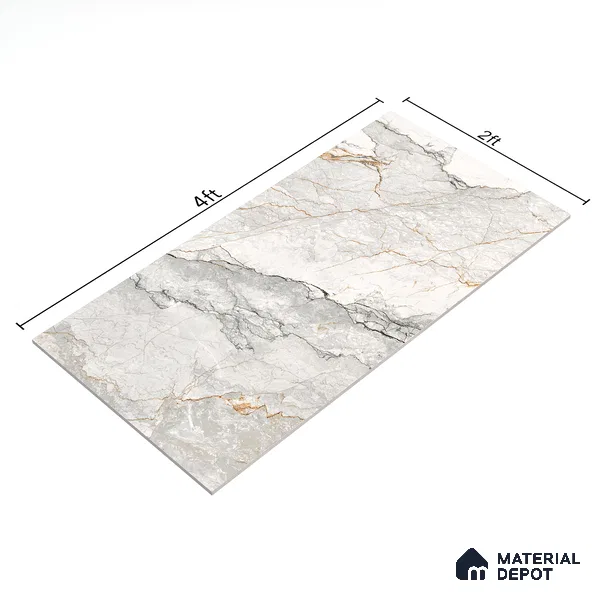 Marble Calacatta Wall & Floor Tile TL 06214 Off-White 4 ft x 2 ft Matte Finish Vitrified Tile - 9 mm | 4 Random Designs | Suitable For Living Room, Bedroom, Kitchen