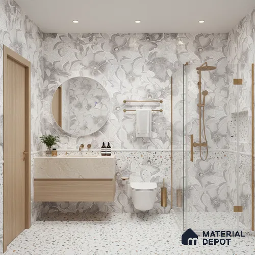 Faux Mosaic Floral Wall Tile TL 06218 Fragrant Aqua Luminance 4 ft x 2 ft Vitrified Matte Finish - 9 mm | Suitable for Bathroom, Accent/Feature Wall, Foyer