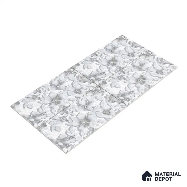 Faux Mosaic Floral Wall Tile TL 06218 Fragrant Aqua Luminance 4 ft x 2 ft Vitrified Matte Finish - 9 mm | Suitable for Bathroom, Accent/Feature Wall, Foyer