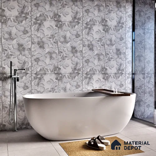 Faux Mosaic Floral Wall Tile TL 06218 Fragrant Aqua Luminance 4 ft x 2 ft Vitrified Matte Finish - 9 mm | Suitable for Bathroom, Accent/Feature Wall, Foyer