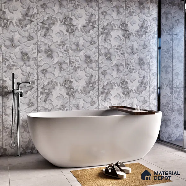 Faux Mosaic Floral Wall Tile TL 06218 Fragrant Aqua Luminance 4 ft x 2 ft Vitrified Matte Finish - 9 mm | Suitable for Bathroom, Accent/Feature Wall, Foyer