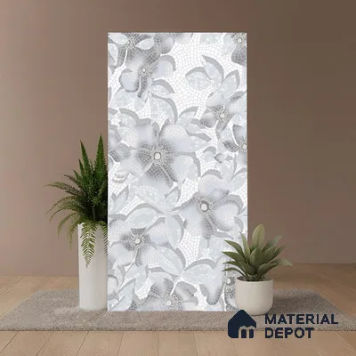 Faux Mosaic Floral Wall Tile TL 06218 Fragrant Aqua Luminance 4 ft x 2 ft Vitrified Matte Finish - 9 mm | Suitable for Bathroom, Accent/Feature Wall, Foyer
